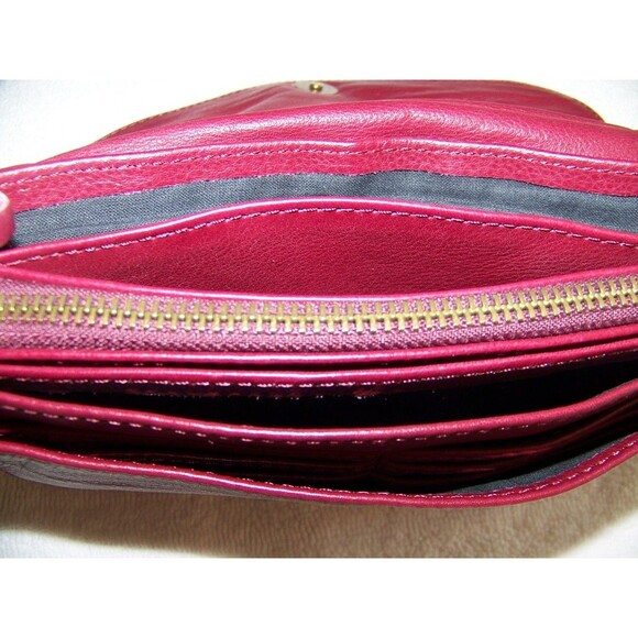 Leather Crossbody Wallet Purse Wristlet Burgundy Convertible Bag Removable Strap - Picture 11 of 16